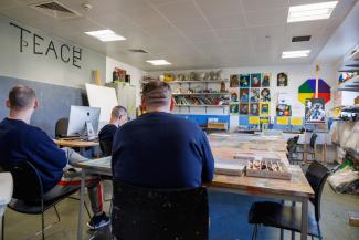 Group of prisoners in the art room at Low Moss