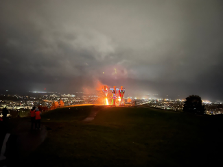Wooden effigies burning on Calton Hill