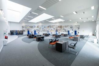 a large empty visit room